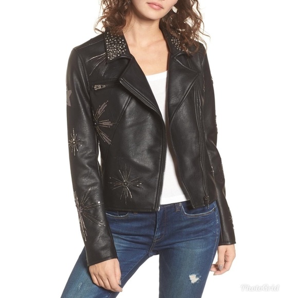 Blank NYC Embellished Star Struck Vegan Leather Moto Jacket - Picture 1 of 12